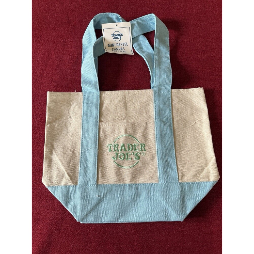 Trader Joe's Limited Edition 2025 Mini Canvas Tote Bag Pastel Baby Blue NWT